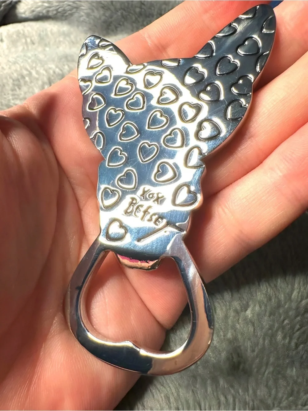 Betsey Johnson Black Cat Bottle Opener with Pink Bow and Blue Eyes